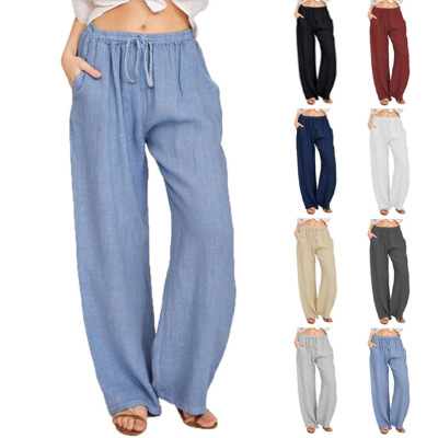 Cross-Border Women's Clothing 2021 New European and American Amazon EBay European and American Large Size Loose Cotton and Linen Women's Casual Pants