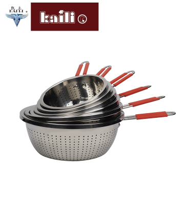 Stainless Steel Thickened Single Handle Small Hole Fruit Basket Washing Basin Drain Basket Kitchen Multi-Purpose Basket