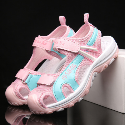 Girls' Closed Toe Sandals Summer 2021 New Children's Beach Shoes Outdoor Girl Sandals Medium and Large Kids Shoes Pink Purple
