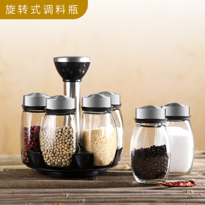 Factory Price Seasoning Box Rotating Set Spice Jar Seven-Piece Kitchen Supplies Seasoning Jar Combination Salt Jar