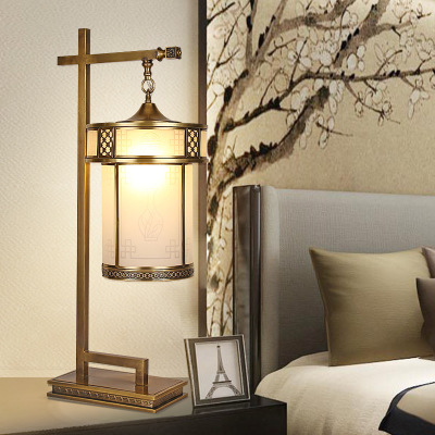 American-Style Copper Glass Solder Table Lamp European High-End Bedside Side Table Corner Lamp