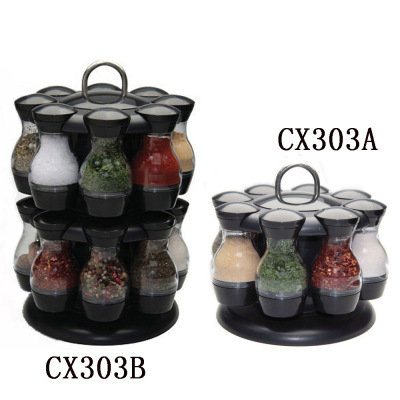 Factory Wholesale Rotatable Seasoning Rack Glass Bottle Seasoning Jar Set Boxes Restaurant Kitchen Supplies
