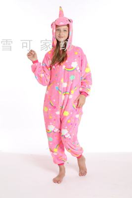 One-Piece Animal Pajamas Children's Export Flannel Cartoon Animal Parent-Child Thickened Autumn and Winter Toilet Version New