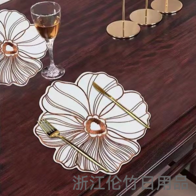 PVC Waterproof Insulated Tea Table Placemat KTV Bronzing Color Coaster Western-Style Placemat Tray Coasters Vase Ashtray Mat