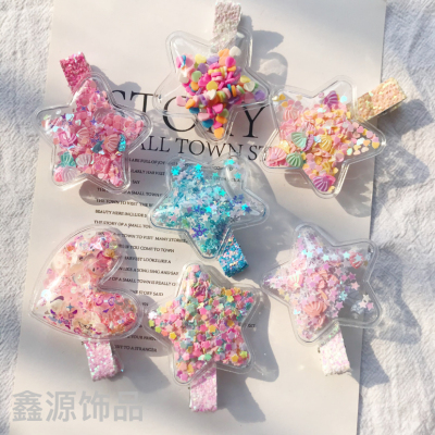 Korean-Style Colorful Quicksand Transparent Barrettes PVC Side Clip Duckbill Clip Stars Heart Side Chuck Ornament