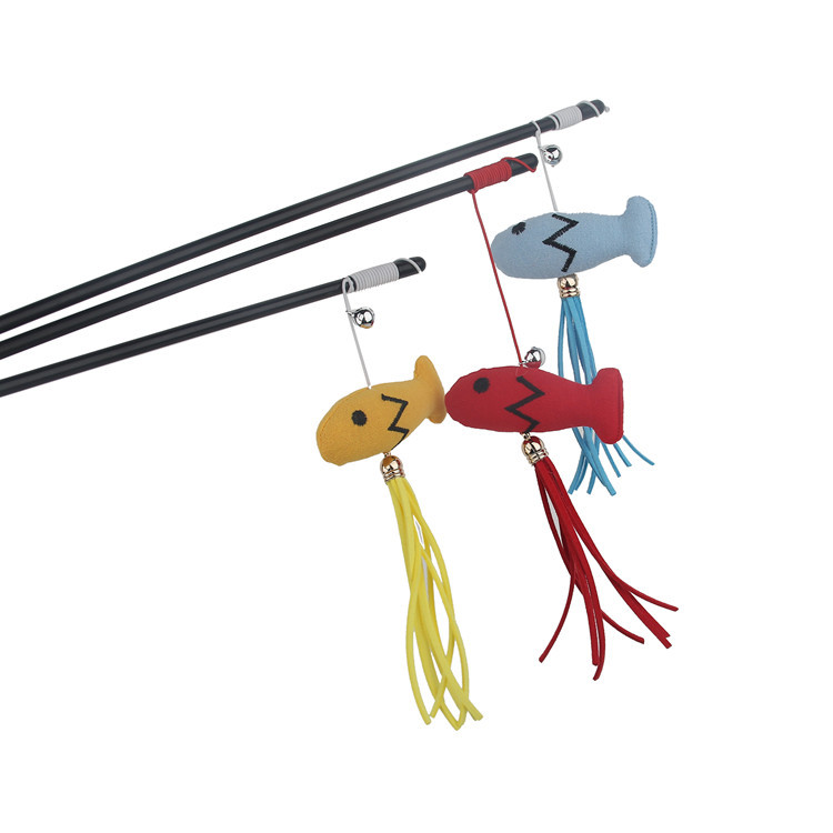 新款逗猫棒 猫猫用品猫咪玩具40CM杆子 鱼3色互动玩具