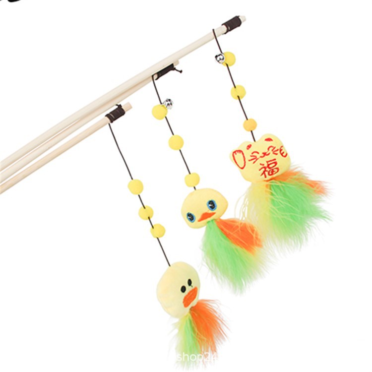 厂家直销现货批发 新款逗猫棒 猫咪用品 猫猫玩具 竹杆羽毛毛球
