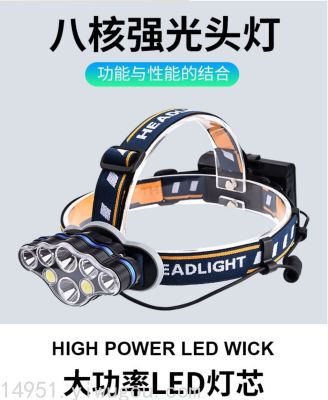 New 6led Headlamp T6 + Com Long-Range Head-Mounted Flashlight USB Charging Outdoor Major Headlamp
