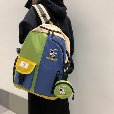 Hong Kong Style Retro Color Matching Motorcycle Ins Student Schoolbag Harajuku Style Small Pocket Contrast Color Junior and Middle School Students Backpack Wholesale