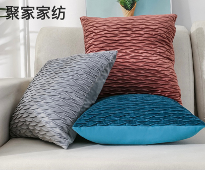 Amazon Cross-Border Ins Solid Color Netherlands Velvet Pleated Pillow Cover Sofa Bed Headrest Pillowcase Office Cushions Wholesale