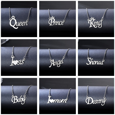 New Stainless Steel Name Necklace Female European and American Jewelry English Word Necklace Personality Letter Collarbone Necklace Wholesale