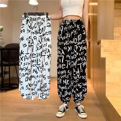 Anti Mosquito Pants Chiffon Bloomers for Women 2021 Summer New Sports and Leisure Pants Letter Graffiti Loose-Fit Tappered Trousers Fashion