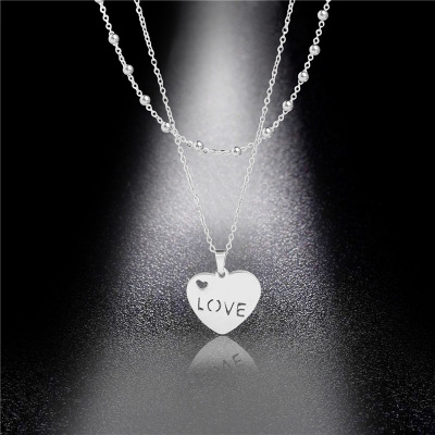 European and American Stainless Steel Necklace Ins Cold Style Heart-Shaped Double-Layer Necklace Niche Design Heart-Shaped Love Steel Charm