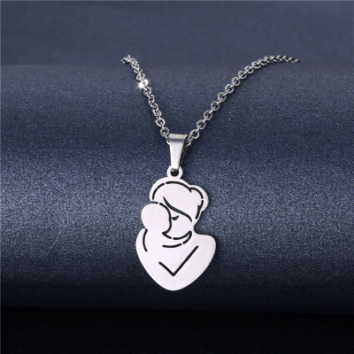 Mother and Child Hug Pendant Necklace Wholesale Stainless Steel Thanksgiving Gift Jewelry Female Cross-Border E-Commerce Ornament Supply