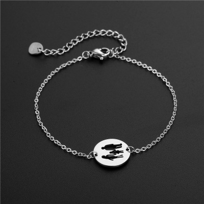 Family Ornament a Family of Three Parents and Sons Cartoon Character Stainless Steel Bracelet South American Bracelet