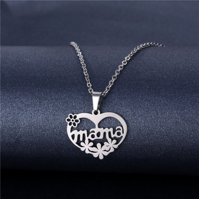 Cross-Border Necklace Simple Heart-Shaped English Letter Mom Necklace Flower Heart Clavicle Chain Mother's Day Gift