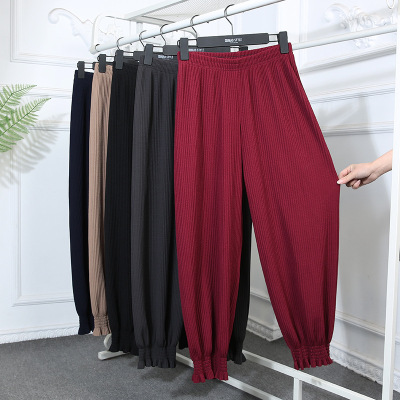 2020 Autumn and Winter New Harajuku BF High Waist Bloomers Casual Women's Elastic Waist Large Size Women's Ankle-Length Pants