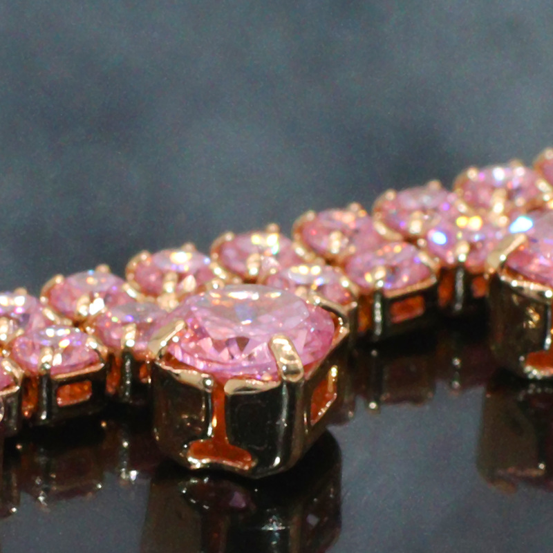 【双排手链女】粉红锆石爪链铜镶满钻手工链首饰服饰饰品配件批发