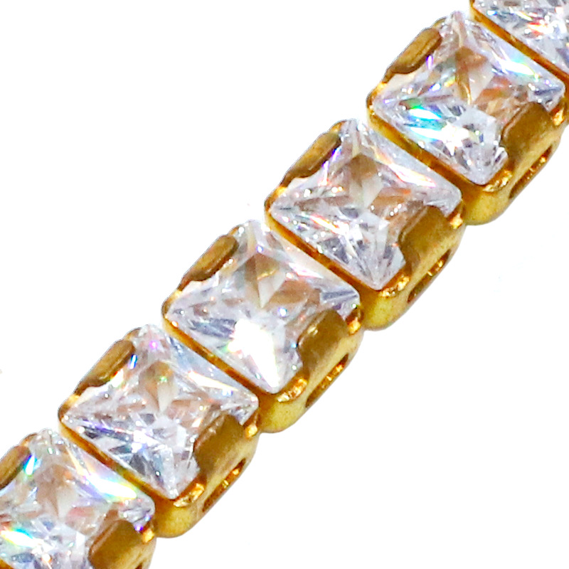 【正方型】4*4mm锆石爪链 铜镶满钻手工链美甲饰品服饰首饰配件厂