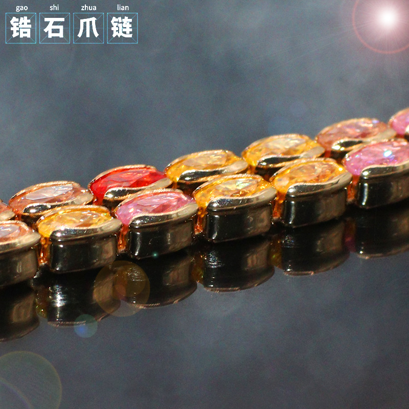 【彩宝手链女】双排旦型锆石爪链 镶满钻手工链首饰服饰美甲饰品