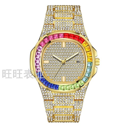 2021 cross-border new diamond-embedded watch color diamond color rhinestone fashion classic popular calendar men‘s and women‘s watch