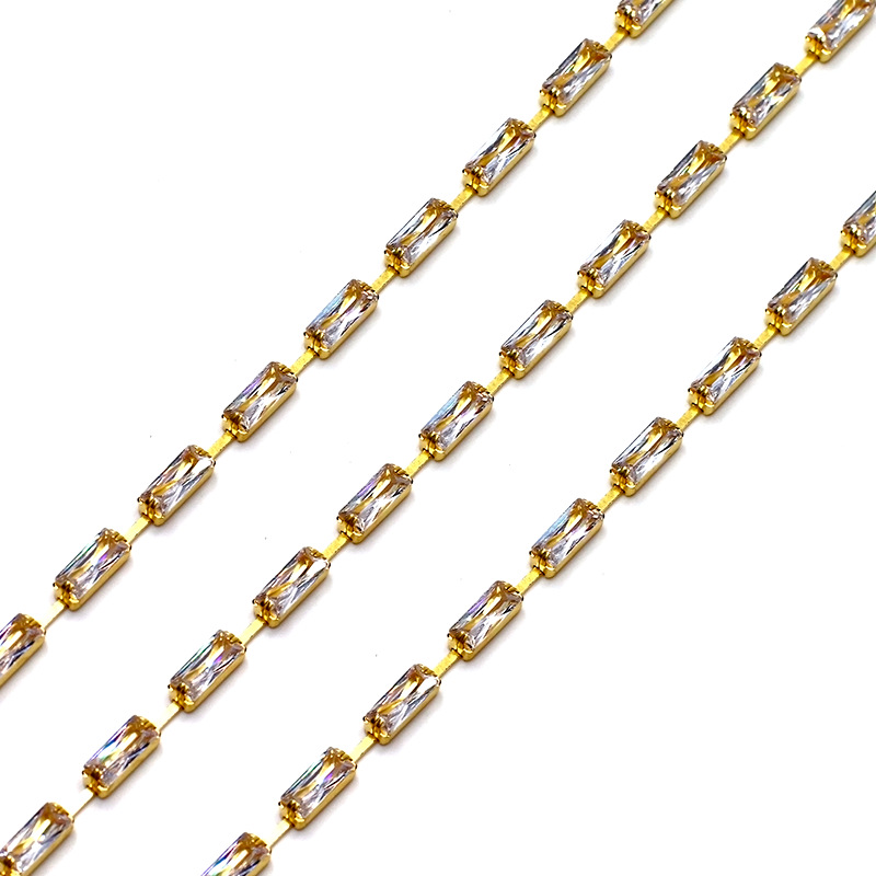 【长方型】2*4/3*6mm锆石爪链 铜镶满钻手工链美甲钻饰品服饰辅料