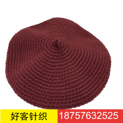 Pure Color All-Matching Woolen Cap Female Cute Pumpkin Hat Handmade Crochet Coarse Yarn Japanese Art Retro