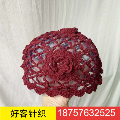 Cotton Thread Toque Ethnic Style Dance Decorative Crochet Hat Bohemian Handmade Crochet Hollow Flower