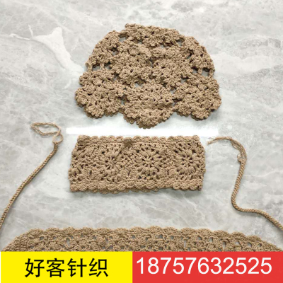 Lace Breathable Tam-O'-Shanter Crochet Toe Cap Cotton Thread Hat Set Hand-Woven Flower Cutout Hair Headband