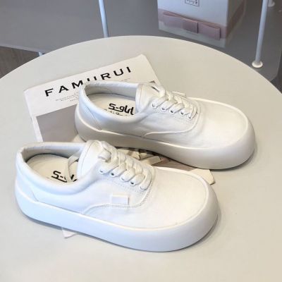 Free Shipping Korean Style White Shoes Women's 2021 New Platform Lace-up Canvas Shoes Casual Student Versatile Big Head Shoes Board Shoes