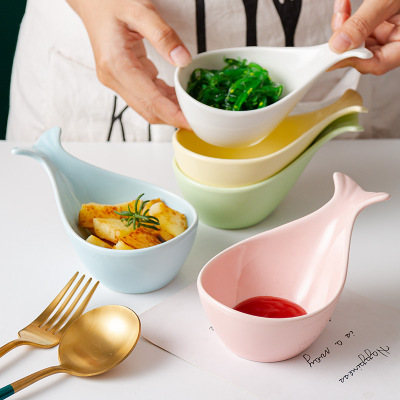 2021 New Nordic Creative Cartoon Whale Shape Sauce Dish Ceramic Household Handle Mini Seasoning Dish Foreign Trade