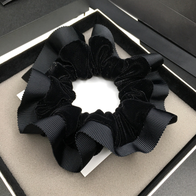 Large Intestine Ring Hair Ring Flannel High-End Simple Black Fabric Hair Rope Thick Type Temperament Tied-up Hair Flower-Shaped Hairpin for Updo Elegant Women