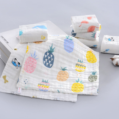 Baby Six-Layer Gauze Saliva Towel High Density Washed Square Towel Pure Cotton Non-Fluorescent Children's Small Kerchief Factory Wholesale