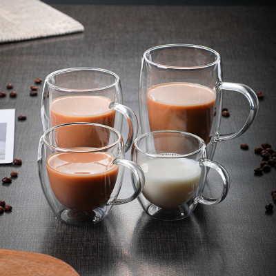 Coffee Cup with Handle Double Wall Heat-Resistant Glass Cup Creative Insulation Water Cup Cold Drink Milk Cup Juice Cup Mug