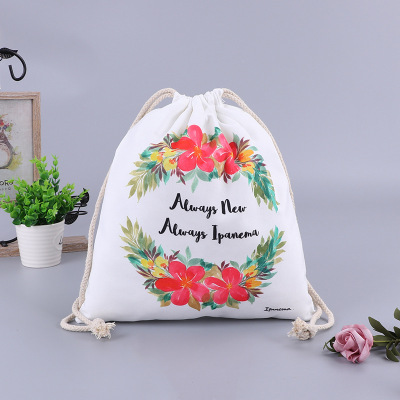 Cotton and Linen Drawstring Bag Factory Customized Flannel Shoulder Drawstring Backpack Bag Free Printing Logo