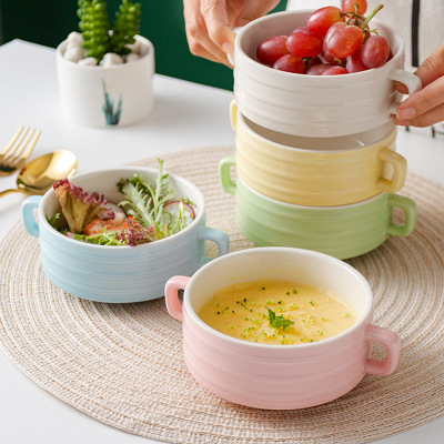 New Nordic Creative Ceramic Binaural Slow Cooker Home Children's Breakfast Steamed Egg Custard Bowl in Stock Wholesale Foreign Trade Cross-Border