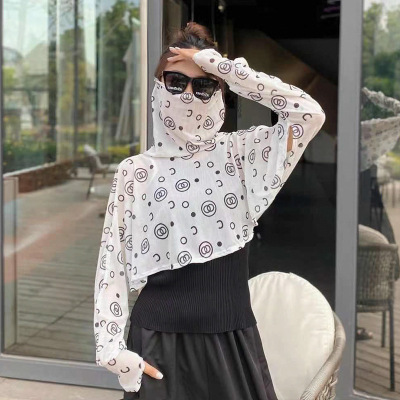 2021 Summer Thin Cute Printed Sun Protection Clothing for Women New Sun-Protective Clothing Korean Style Face Care Ice Silk Mask Sun Protection Clothing