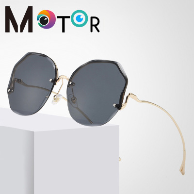 2021 Cross-Border Marine Sunglasses Women's Diamond Rimmed Lens Polygon Metal Rimless Sunglasses Men's