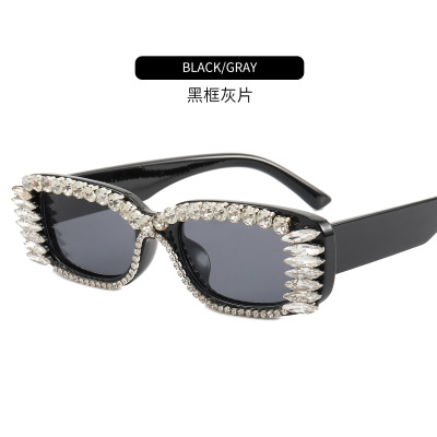 European And American New Fashion Diamond Sunglasses Female Personality Small Frame Sunglasses Trend Cross-Border Vintage Sunglasses Wholesale