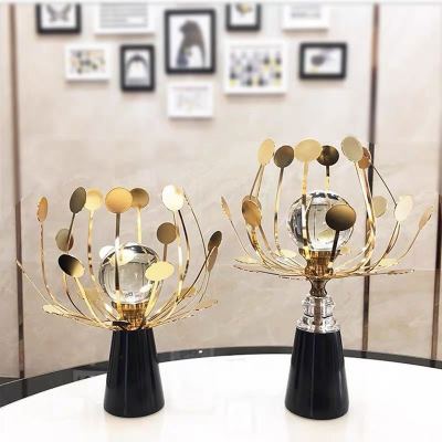 Modern Light Luxury Marble Metal Crystal Ball Decoration Model Room Living Room Wine Cabinet Hallway Soft Outfit Crafts Decoration