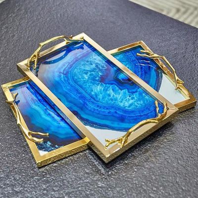 Nordic Light Luxury Blue Agate Pattern Copper Storage Tray Home Model Room Living Room Coffee Table Dining Table Storage Ornaments