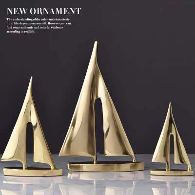 Smooth Sailing Golden Sailing Boat Nordic Light Luxury Copper Ornaments Home Ornament Living Room TV Cabinet Wine Cabinet Creative Decoration