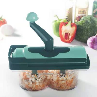 Double Knife Head Hand-Cranking Kitchen Multi-Functional Garlic Crusher Household Meat Grinder Manual Meat Stuffing Complementary Food Mixer