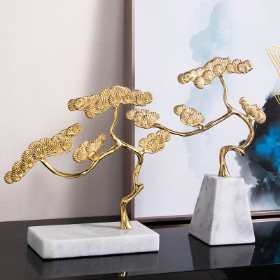 New Chinese Zen Brass Welcome Pine Decoration Modern Minimalist Marble Hallway Study Sample Room Soft Decoration Decoration