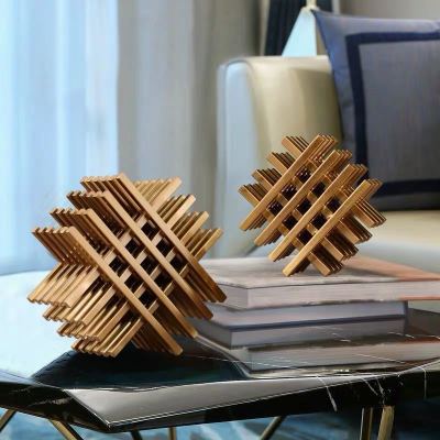 Light Luxury Geometric Well-Shaped Grid Metal Ornaments Ornament Model Room Living Room Coffee Table Study TV Cabinet Decoration Crafts