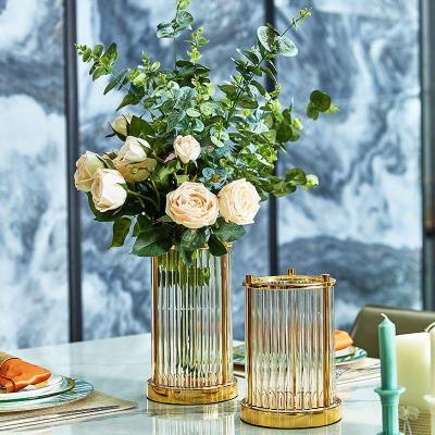 Light Luxury and Simplicity American Glass Vase Model Room Home Ornament Living Room Metal Flower Crafts Decorations Decoration