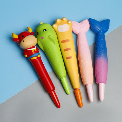 Creative Cartoon Soft Decompression Pen Cute Vent Pen Squeezing Toy Cartoon Gel Pen Student Stationery