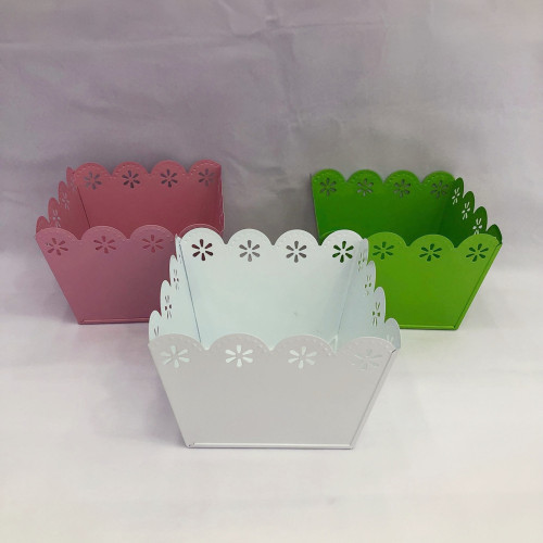 manufacturers supply candy color lace square iron bucket desktop plant flower pot vase home decoration ornaments