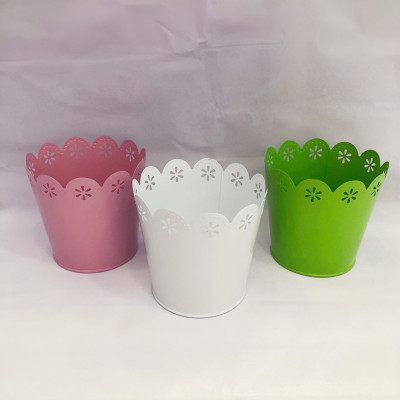 Manufacturers Supply Multicolor Lace round Iron Bucket Desktop Plant Flowerpot Vase Decorative Ornament