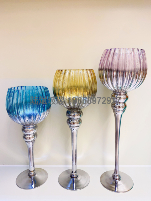 European-Style Color High-Leg Candlestick Handmade Glass Vase Decoration